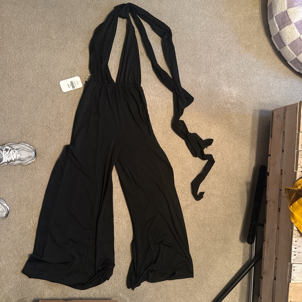 Wide Leg Halter Jumpsuit - Black
